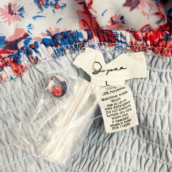 NWT Japna Americana Floral Ruffled Flutter Sleeve Mini Dress Red Blue Size Large - Picture 10 of 12